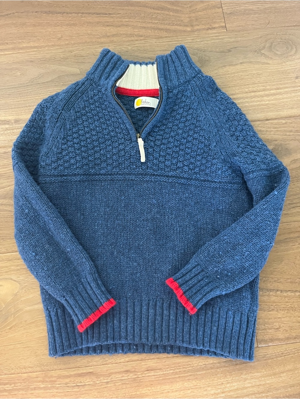 Boden Navy Blue Half-Zip Sweater with Red Trim